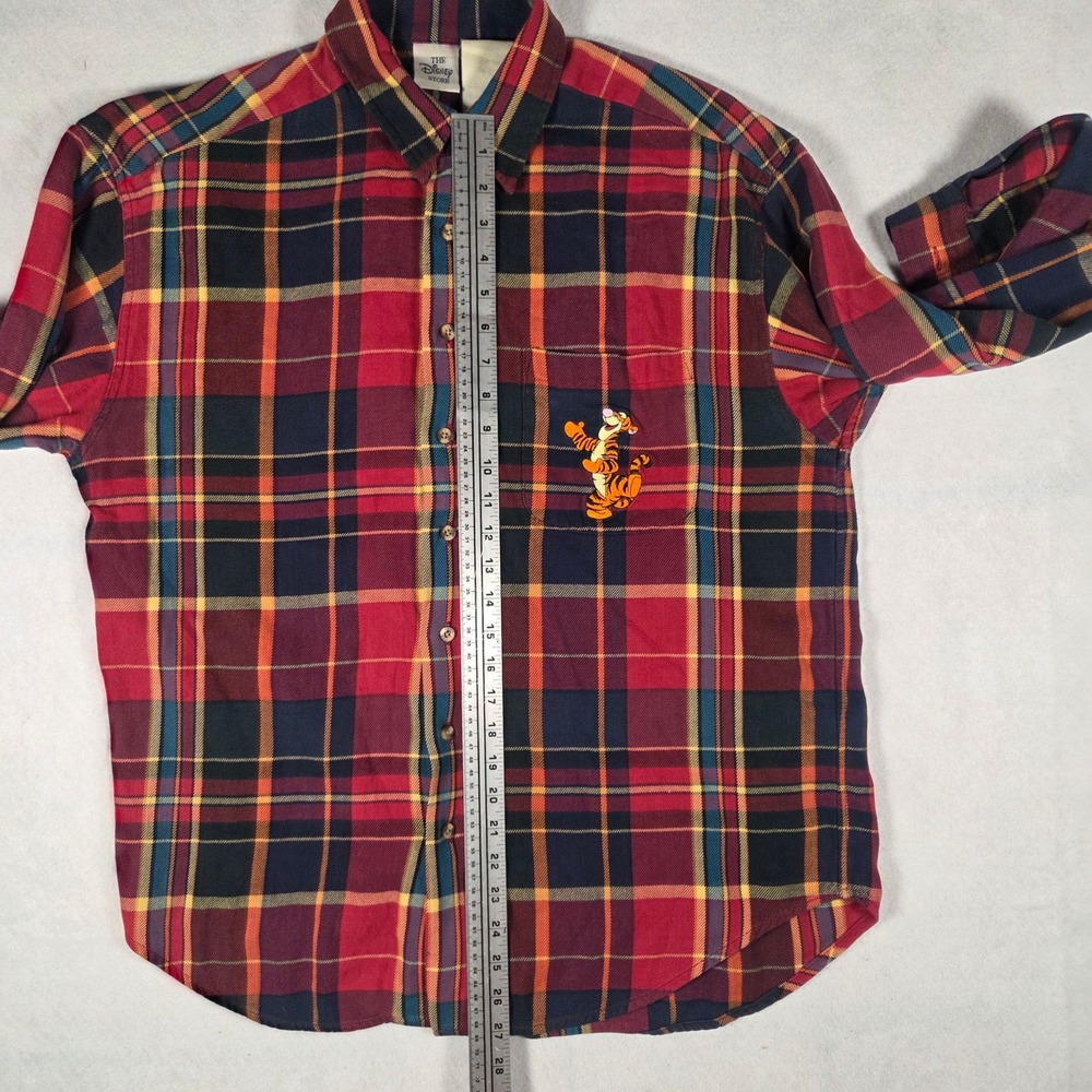 Disney Store Tigger Plaid Button Down Shirt Red Navy Orange Embroidered XL